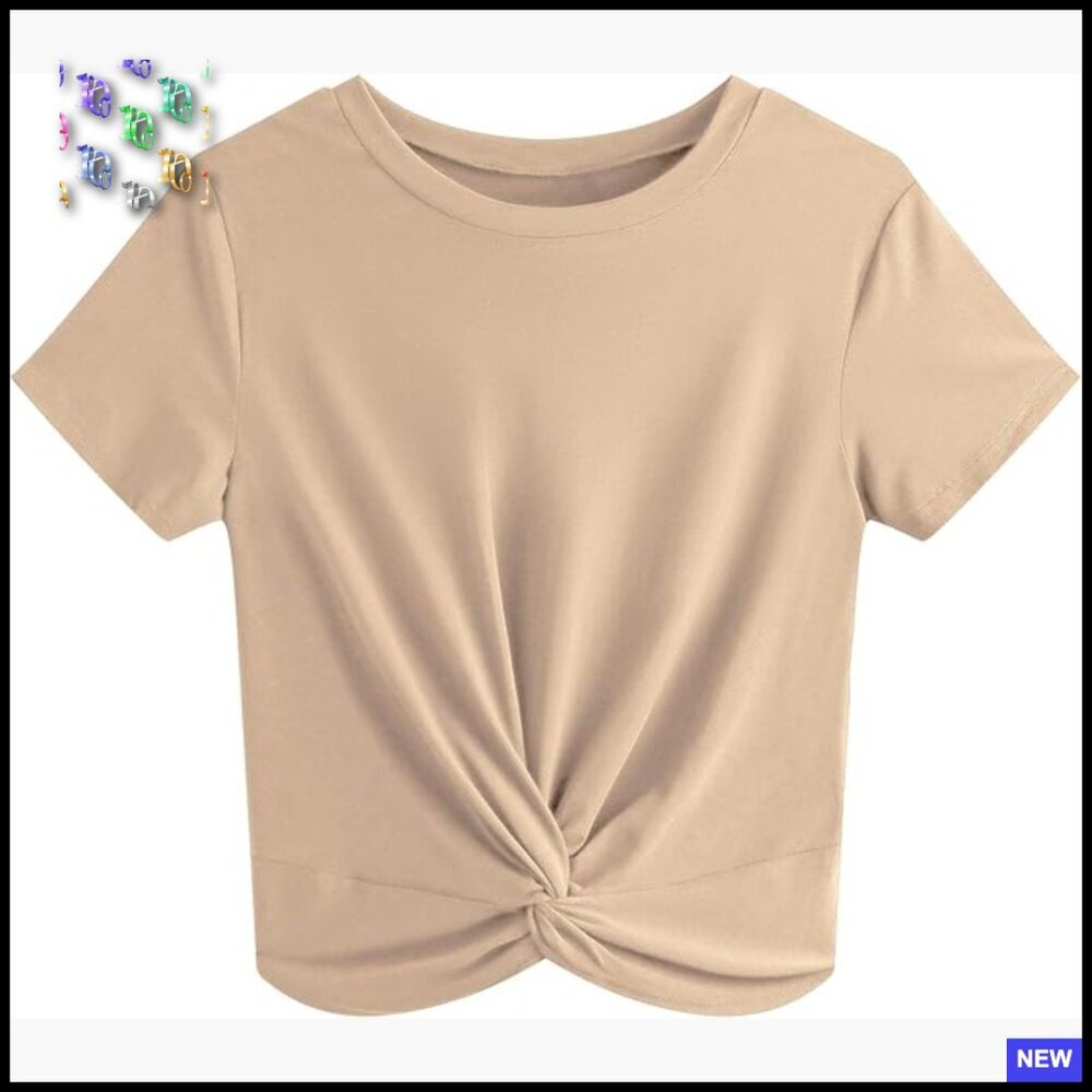 Twist Front Crop Top Short Sleeve Tee Y2K Chic Casual Summer Blouse
